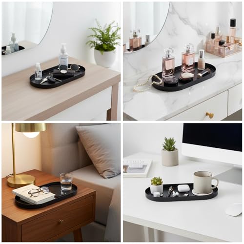 Oval Key & Wallet Tray, 12"x6"x0.8" Metal Valet Trays for Entryway Table, Minimalist Catch All Dish for Keys, Wallet, Jewelry, Black
