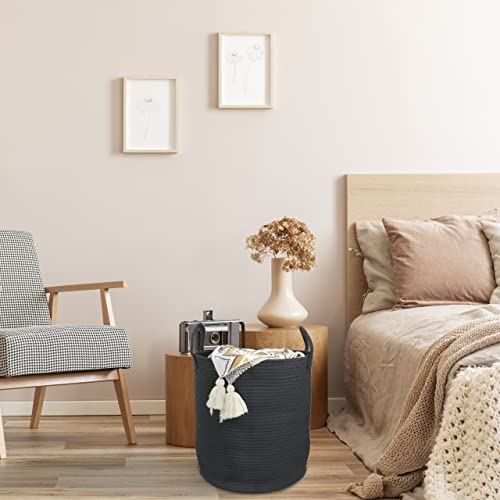 XUANGUO Black Cotton Rope Laundry Basket Hamper for Clothes Woven Storage Basket for Living Room Bedroom Boho Tall Rope Baskets for Blanket Toys Pillow Towels Baby Nursery Hamper Bin Large - color: black, size: Regular