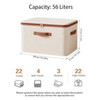 Tuza 3 Pcs Rigid Storage Bins with Zipper Lid, Cotton Linen Fabric Storage Boxes, Foldable Shelves Clothes Storage Cubes with Handles for Wardrobe, Closet(Beige, 56L) - size: XXL-56L