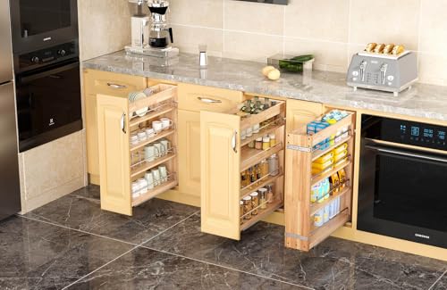 4 Tier Pull Out Spice Rack Holder Shelves (6.5" W x 22" D), spice organization for cabinet Storage Organization, pull out spice racks for inside cabinets - size: 6.5" W x 22" D Wood (4 tier)