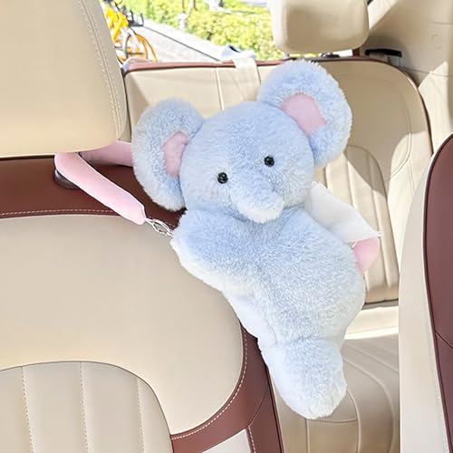 Tissue Box Cover Plush Tissue Box Holder for Car, Home, Decorative Holder/Organizer for Bathroom Vanity Countertop, Nightstands, Office Desk-Fuzzy Elephant - color: Fuzzy Elephant