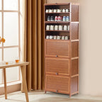 Tall Bamboo Shoe Storage Cabinet Bamboo Shoe Rack with Doors, 11 Tier Freestanding Shoes Heels Sneakers Shelf Rack for 20 Pairs Shoe Organizer for Entryway Office Living Room, Brown