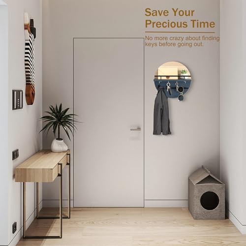dreampossible Key Holder for Wall Decorative with Shelf and Hooks, Mail Organizer Wall Mount with Sunglasses Holder, Circular Design Entryway Key Rack Hanger, Rustic Home Decor - color: Light brown&Navy blue