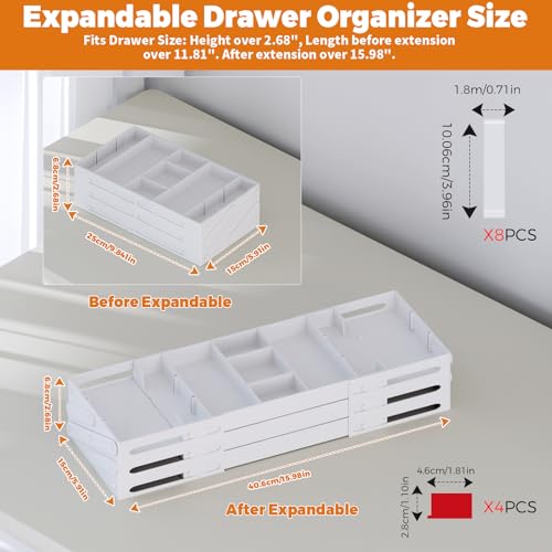 3 Tier Drawer Organizer - Expandable Junk Drawer Organizer Smart Office Supply Organizer, Folding Drawer Storage Multi-level Desk Organizer for Makeup,Jewelry,Kitchen Storage (1 Row 3 Tier, White) - color: White, size: 1 Row 3 Tier