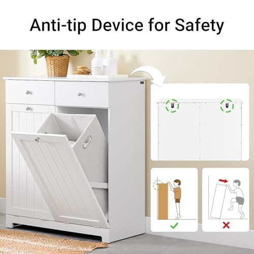 Haotian Tilt-out Bathroom Laundry Cabinet Hidden Hamper Organizer with Double Baskets and Drawers Storing Unit Storage Chest Cupboard, White BZR33-W - color: White, size: 2 Baskets
