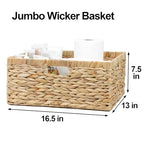 Jumbo Wicker Basket, Rectangular Wicker Baskets for Storage, Water Hyacinth Extra Large Storage Baskets, Shelf Basket with Built-in Handles-1 Pack - size: 16 ½"L x 13"W x 7 ½"H