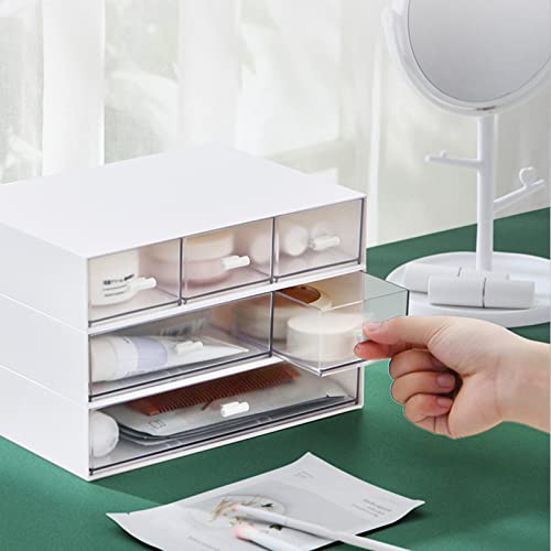 Desk Organizer-3 Tier Stackable Storage Drawers with 6 Compartments White Compact Desk Storage Drawers Great for Makeup Storage Bathroom Organization Accessories Etc (White) - size: 9*6.5*2inch - 1+2+3 Compartment