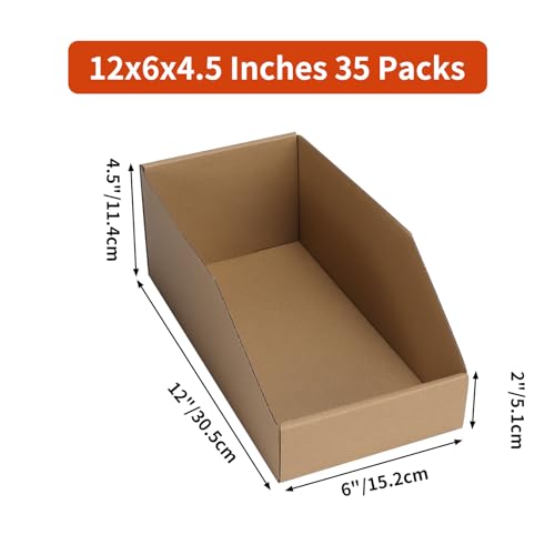 ZBEIVAN Corrugated Cardboard Storage Bins,12x6x4.5inch, 35 Packs, Brown - color: Brown, size: 12x6x4.5 inch
