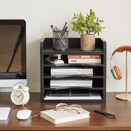 YMYNY Desktop File Organizer with Handle, Document Letter Mail Tray Sorter with 3 Adjustable Shelves, 5 Tiers Paper Holder for School Home Office Desk,Black,13.4 * 12.4 * 9.06" UHBC006B - color: Black