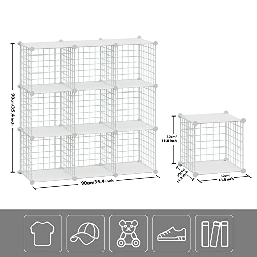 HUBSON Wire Cube Storage Organizer, Book/Toy/Craft/Potted Plants and petCloset Organizers and Storage Shelves, 9-Cube Freely Combinable Metal Grids Storage Shelf,White Plus Iron - color: White Plus Iron, size: 9 Cubes