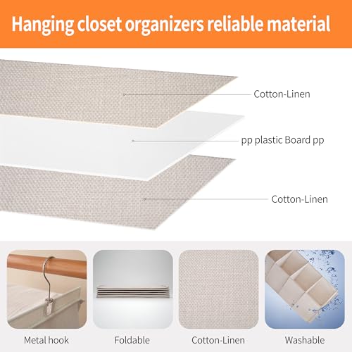 Large Hanging Sweater Organizer for Closet,Collapsible 6-Shelf Hanging Closet Shelves with Drawers, Washable (Beige -6 Shelf-1 d) - color: Beige, size: 6 Shelf with 1 drawers
