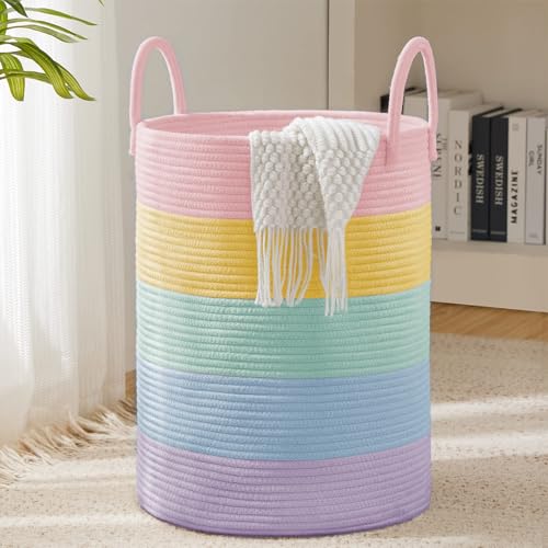 YOUDENOVA Laundry Hamper Basket, Woven 58L Tall Laundry Basket for Blanket Organizer- Clothes Hamper Baby Nursery Hamper for Blanket Storage in Bedroom - color: Rainbow, size: Tall (58L )