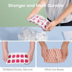 DOQAUS Ice Cube Tray with Lid and Bin - 4 Pack Silicone Ice Cube Trays for Freezer, Stackable Ice Bucket Kits with Storage Container & Scoop for Kitchen, RV, Cocktail, Coffee - color: Light Pink