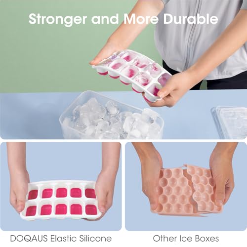 DOQAUS Ice Cube Tray with Lid and Bin - 4 Pack Silicone Ice Cube Trays for Freezer, Stackable Ice Bucket Kits with Storage Container & Scoop for Kitchen, RV, Cocktail, Coffee - color: Light Pink