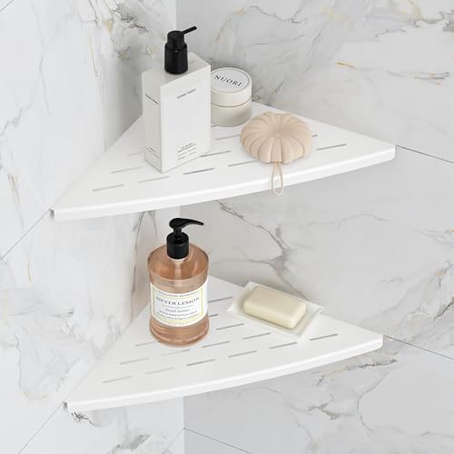 Qeke Corner Shower Shelf Matte White, 304 Stainless Steel 11.5” Recessed Corner Shelf Bathroom for Tiled Wall, Floating Shower Shelves Shampoo Holder, No Drilling, 2 Pack - color: Matte White