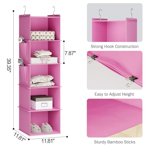 YOUDENOVA Hanging Closet Organizer, 5-Shelf Closet Hanging Storage Shelves, Light Pink - color: Light Pink, size: 5-SHELF