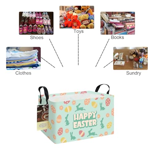 HUNRUNG Rectangle Storage Basket Cute Canvas Organizer Bin for Pet/Children Toys, Books, Clothes Perfect for Rooms/Playroom(REC-Green Easter Egg) - color: REC-Green Easter Egg