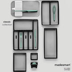 madesmart Expandable Silverware Tray, 8 Compartment Silverware Organizer for Forks, Knives & Spoons, Non Slip, Soft Grip Base, Expands to Fit Most Drawers, Carbon