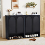 Shoe Cabinet, 5 Tier Wooden Shoe Storage Organizer Cabinet with Adjustable Shelves, Shoes Rack Accent Cabinet for Entryway Hallway Living Room, Black - color: Black