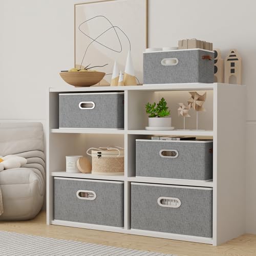 Yawinhe Foldable Storage Baskets for Shelves, Fabric Closet Organizers, Bins with 3 Handles, Cubes for Clothes, Grey, 15''Lx9.8''Wx8.3''H, 6-Pack - color: Grey, size: 15.0x9.8x8.3inch(6-Pack)