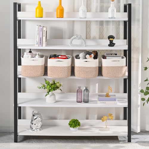 ICERZCZ Storage Baskets for Organizing & Shelves, Woven Cotton Rope Organization Bins for Dog Toys, Clothes, Books, Nursery Organizer, 15" Lx11''Wx9.5''H, (4 Packs) Off White & Brown - color: Off White & Brown, size: 15"(L)×11"(W)×9.5"(H)