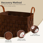 boldmonkey Laundry Basket 16.5 " x13 x13 , Large Rectangular Felt Fabric Blanket Basket with Leather Handle, Dirt Clothes Laundry Hamper for Babies, Dogs and Living Room-Brown - color: Wood Brown