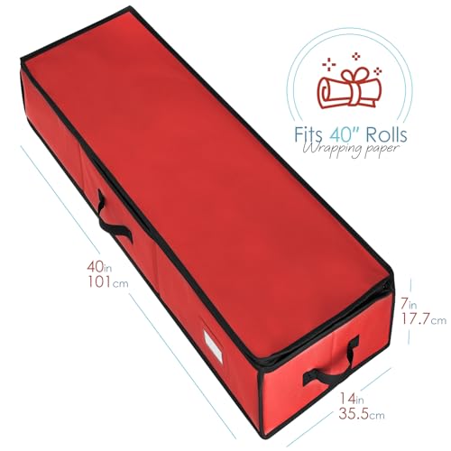 Hearth & Harbor Wrapping Paper Storage Container - Christmas Storage Bag with Ribbon Dispenser and Interior Pockets - Gift Wrap Organizer Fits Up to 26 Rolls of 40" Length, Red - color: Red, size: Large