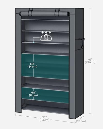 SONGMICS 10-Tier Shoe Rack, Shoe Storage Cabinet with Dustproof Cover, Free-Standing Shoe Storage Organizer for Closet, Entryway, Hold 40-50 Pairs of Shoes, for Sneakers, High Heels, Gray URXJ36G - color: Grey, size: 10 Tiers (33.1"W)