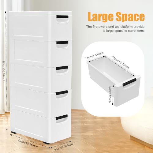 5 Drawers Stackable Storage Drawers Plastic Storage Drawers Collapsible Storage Bins Plastic Clothes Organizer Drawers Storage for Living Room,Bedroom,Office (White, 7.87" W) - color: White, size: 7.87" W