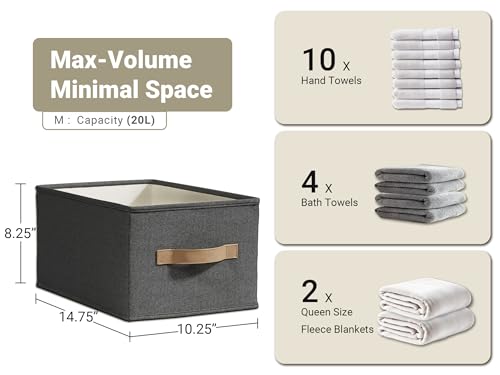 LayerSpace 3 Pack Fabric Storage Bins for Shelves | 14¾" L*10¼" W*8¼" H Closet Storage Bins | Collapsible Closet Organizers for Clothes | Linen Clothes Bins | Black - color: Black, size: 3pcs-14.75"x10.25"x8.25"