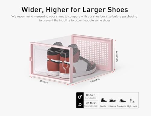 Kuject X-Large Shoe Storage Boxes Organizers Clear Plastic Stackable 12 Pack, Shoe Rack & Holder Substitute, Sneaker Containers, Toy Storage Organizer Bins for Entryway, Closet, Under Bed, Pink - color: Pink, size: X-Large