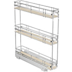 ROOMTEC 3-Tier Pull Out Cabinet Organizer Spice Rack for Narrow Cabinet 5" W x 20½" D, Slide Out Wood Shelves Storage for Kitchen - size: 5" W x 20½" D, 3 Tier, Wood Shelves