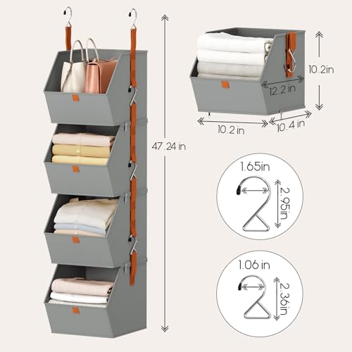 Homsorout Hanging Closet Organizer 4 Tier - Clothes Hanging Shelves, Space-Saving Closet System, Fabric Storage Bins Bedroom Organization, Collapsible Baskets for Home, Dorm, Rv, Grey, 8 Pack - color: Grey, size: 8 shelves