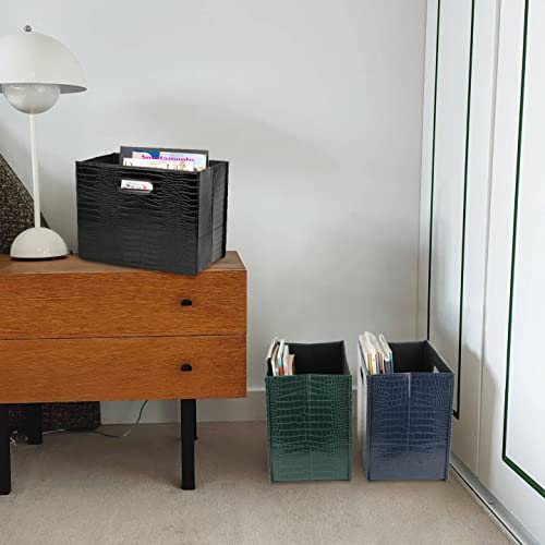 HofferRuffer Magazine Basket Holder, Foldable Magazine Rack, Document File Holder Organizer, File Folder, Newspaper Storage Bin Organizer for Home or Office (Black Croco) - color: Black Croco