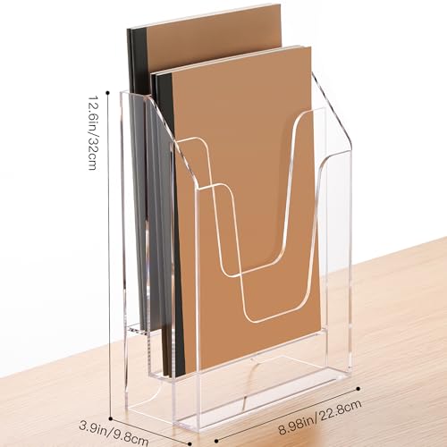 YUXUN Wall Mount File Organizer, Clear Acrylic File Holder for Desk, No Assembly Hanging Mail Organizer, Heavy Duty Document Sorter Magazine Rack for Office, Home, Classroom - size: 3 Staggered