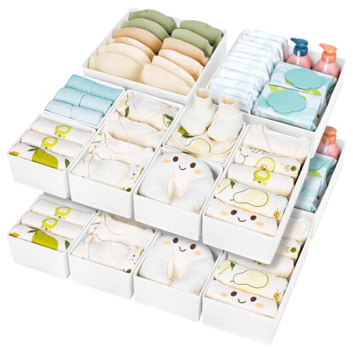 DIMJ Drawer Organizer Clothes 15 Pack - Foldable Baby Organizers and Storage & Dresser Organizer for Bedroom, Closet - Nursery Organization Dresser Dividers for underwear, Sock,Bra, Belt, Tie, White - color: White, size: 15 Pack