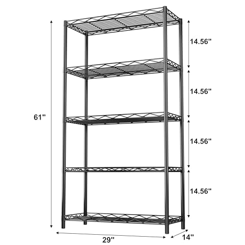 HOMEFORT 5-Tier Wire Shelving Unit, Extra Wide Metal Storage Rack, Free Standing Rack, Durable Organizer Perfect for Pantry Closet Kitchen Laundry Organization in Black, 29" W x 14" D x 61" H - color: Black, size: 5 Tiers-29”W