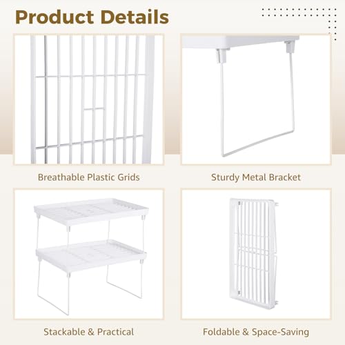 Homaisson 6 PCS Cabinet Storage Shelf Rack, Foldable Cabinet Organizer Shelf, White Stackable Plastic Kitchen Storage shelves Foldable Rack for Kitchen, Fridge, Bathroom