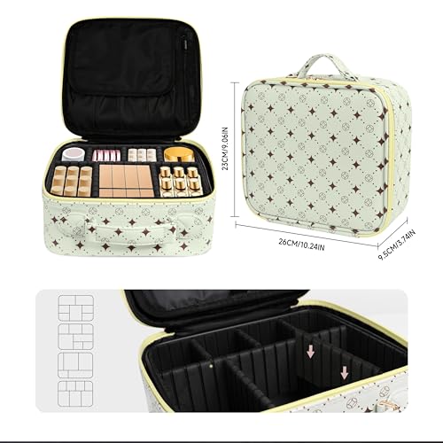 M Y U R E N Travel Makeup Bag,Waterproof Cosmetic Organizer, Adjustable Dividers,Portability Cosmetic Train Case,Makeup organizer,Gift for Women,Girls Gift (Green+Yello) - color: Green+Yello