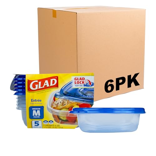 Glad GladWare Entree Food Storage Containers with Lids, Medium Square BPA Free Plastic for Meal Prep and Lunches, Lock Tight Seal, Microwave and Dishwasher Safe, 25 Oz, 5 Count - 6 Pack - size: 25 oz - 30 Count, style: Square