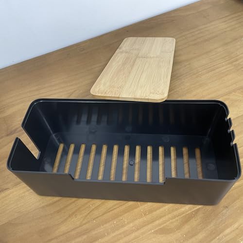 ABS Cord Organizer Box with Wooden Lid, Cable Management Box for Power Strips or Surge Protectors, Desk Cable Tidy Box for Office Home(Black) - color: Black