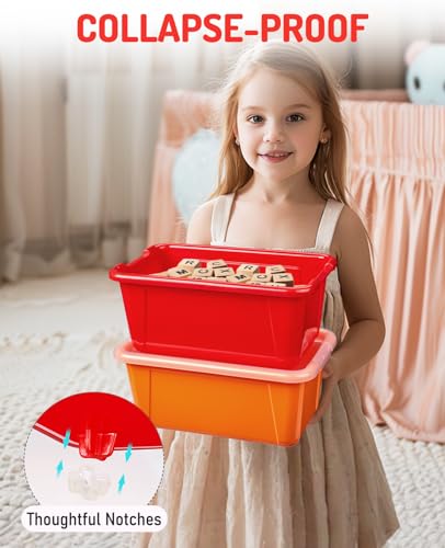 GAMENOTE 6 Quart Storage Bins with Lids, Plastic Latching Box for Classroom & Kids Toy Storage,Stackable Shoe Box Size Containers for STEM Morning Tubs, Crafts & Building Blocks (6, Colorful) - color: Colorful