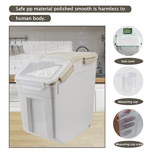 2 Pack Rice Storage Container with Measuring Cup 50 lb Flour Storage Container with Wheels, BPA Free Food Storage Container Dog Cat Food Bin Set for Dry Food Sugar, Cereal(Gray) - color: Gray 2Pack 50Lb
