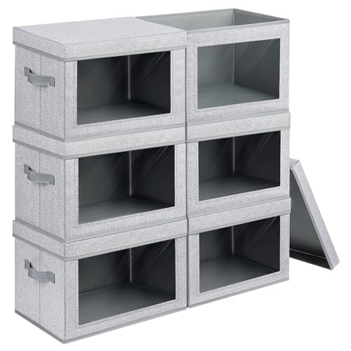 Homsorout Stackable Storage Bins with Lids - Medium Storage Box with Lids, Foldable Storage Bins, Wardrobe Clothes Organizer with Window, Cubes Storage Bins for Living Room, 6 Pack, Blended - color: Blended, size: L(6-Pack)