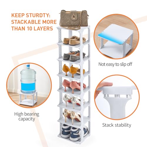5 Tiers Shoe Rack Organizer for Closet Shoe Holder Storage Narrow Plastic Vertical, Free Standing Shoe Rack Shelf for Entryway Stackable Stability DIY, Grey - color: Grey