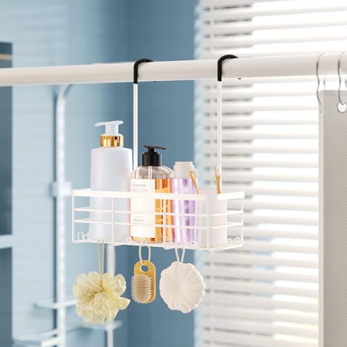 HapiRm Hanging Shower Caddy Organizer - No Drilling Shower Organizer with Hooks, Rustproof & Waterproof 304 Stainless Steel Bathroom Shelves - White (1 Basket) - color: White- 1 Basket