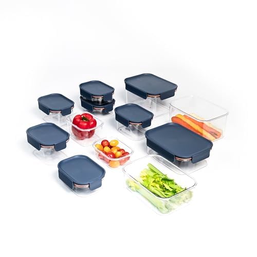 LocknLock LBF405RS12N Bisfree Modular Plus Food Storage Container Set, BPA-Free Plastic, Stackable, Microwave, Dishwasher and Freezer-Safe, 24-Piece Set with 12 Boxes and 12 Lids, Navy - color: Navy, size: 24 set (12 containers & 12 Lids)