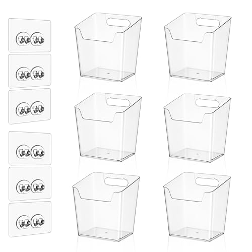 Clear Inside Cabinet Door Organizer, 6 Pack Plastic Wall Storage Bin Adhesive, Vertical Versatile Caddy Makeup Brush Pen Holder for Small Spaces in Bathroom, Office, Kid's Room Organization, No-Drill - color: 6 Pack, size: Small