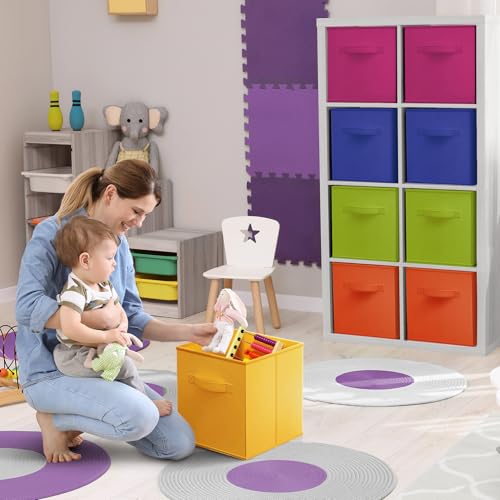 Sorbus 11 Inch Storage Bins - Sturdy Collapsible Fabric Storage Cubes with Handle - 12 Foldable Baskets for Organizing Clothes, Toys, Books - Storage Baskets for Shelves, Closets - color: 12 Pack Bright Rainbow, size: 11 Inch