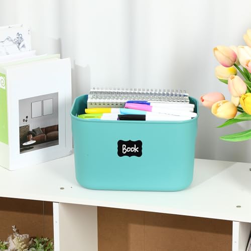Tanlade 8 Pcs Plastic Storage Bins Stackable Baskets with Lid and Handle Colorful Desktop Storage Box Cubby Containers for Shelf Bedroom Office, Include 1 Erasable Marker, 16 Stickers (10 x 7 x 6 In) - size: 10 x 7 x 6 in